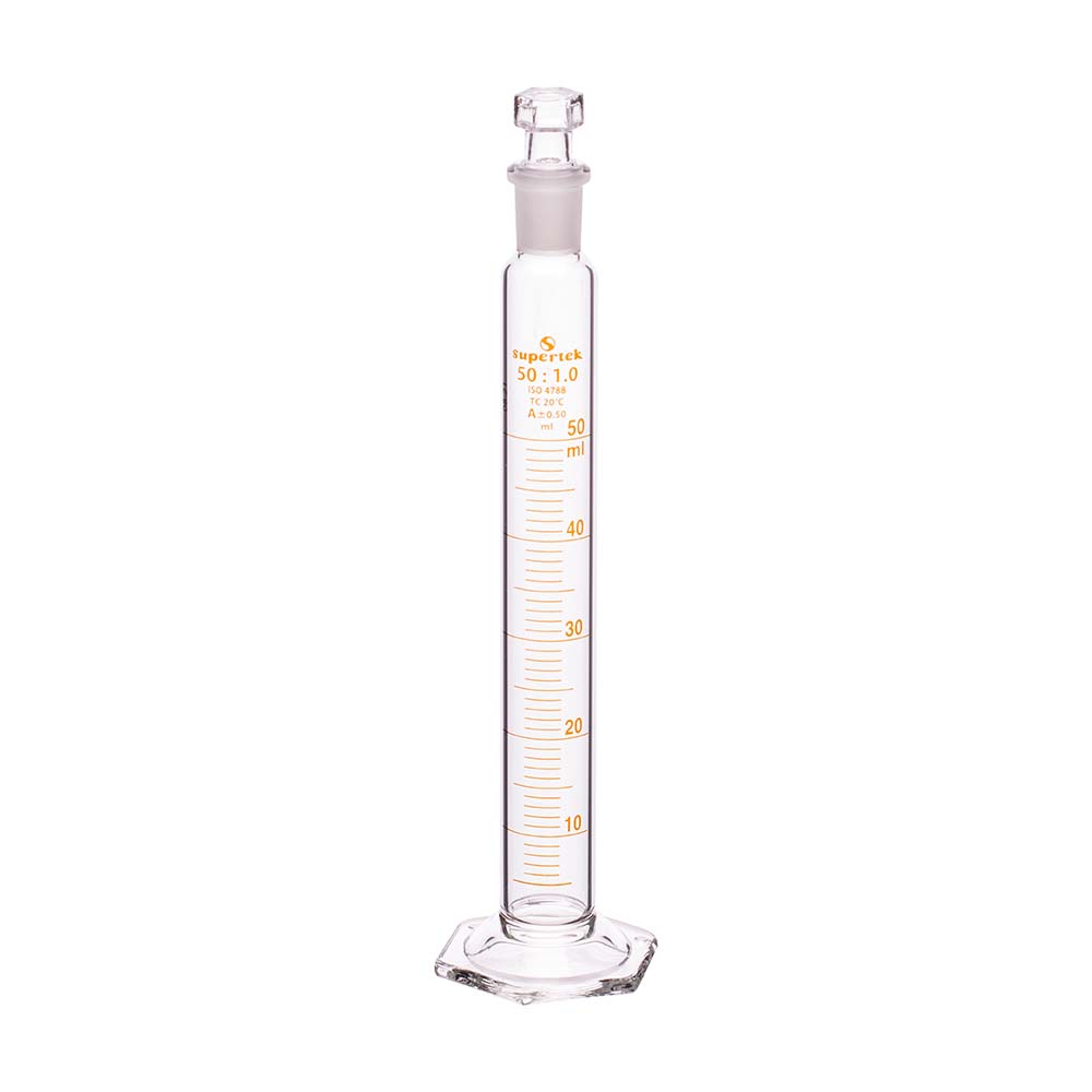 Measuring Cylinder with Hexagonal Base and Interchangeable Glass Stopper, Class A - Image 2