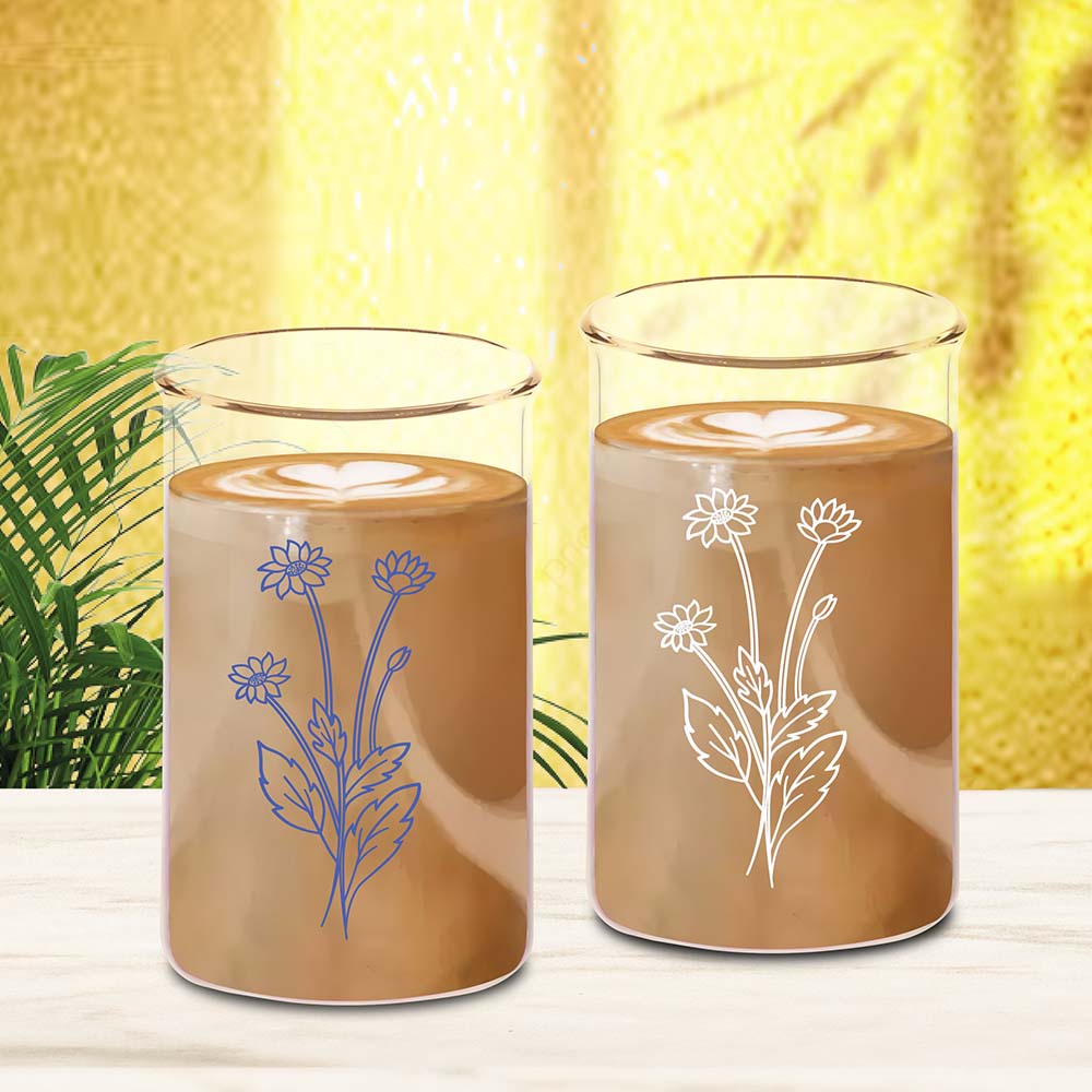 Glass Tumbler (Flower Printing) 300ml Set of 2